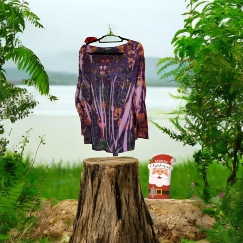 Top Fall Colors by Equation plus size 2X purple pink rust nice pattern.